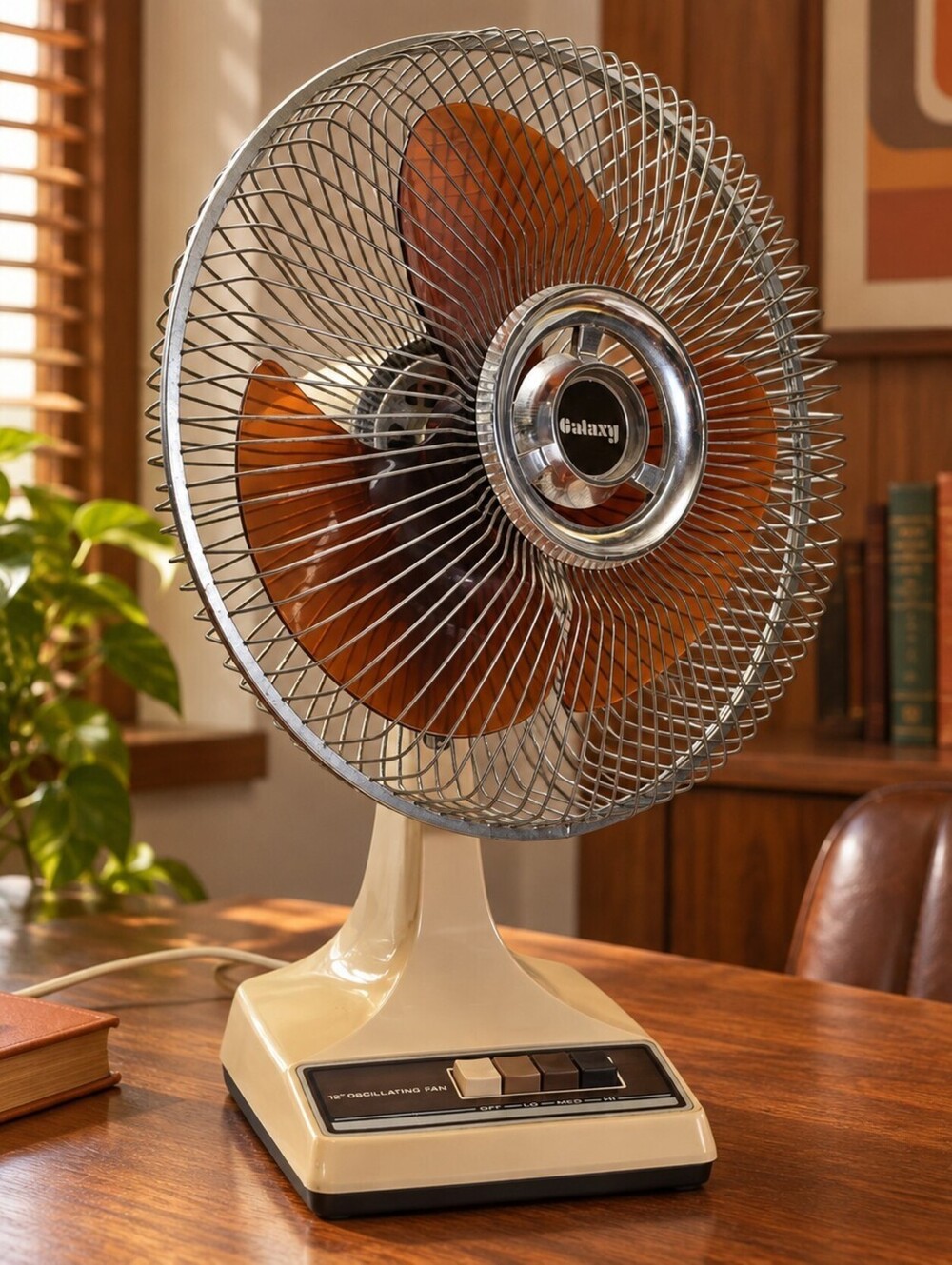 Vintage 1970s Galaxy 12 Inch Oscillating Table Fan Amber Blades Tested Video